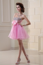 A line Organza Prom Dress with Beading Ruchings Rose Pink Sweatheart FVPD064FOR