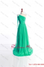 Affordable Appliques Green Long Prom Dress with Sweep Train for 2016 DBEES147FOR