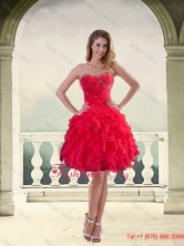 Ball Gown Strapless Red 2015 Prom Dresses with Ruffles and Beading QDZY034-2TZCFOR