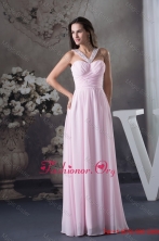 Beaded V neck Ruched Pink Prom Holiday Dress with Side Zipper WD4-587FOR