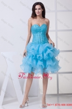 Beading and Ruffled Layers Accent Organza Prom Dresses in Aqua Blue WD4-404FOR