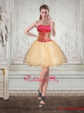 Champagne Strapless Multi Color Short Prom Dresses with Beading and Embroidery QDZY429TZCFOR