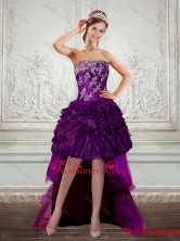 Dark Purple Strapless Prom Dresses with Embroidery and Ruffles QDZY244TZBFOR