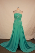 Elegant A-line Strapless Brush Chiffon Green Beading Prom Dresses Style FA-C-152
