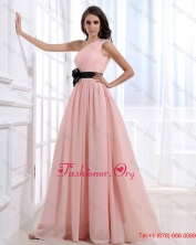 Empire One Shoulder Floor length Pink Ruching Prom Dress with Side Zipper FFPD0901FOR