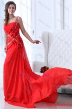 Empire Red One Shoulder Ruching Beading Chiffon Prom Dress FFPD0523FOR