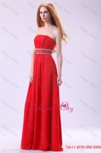 Empire Strapless Red Long Beading Chiffon Floor length Prom Dress FFPD0429FOR
