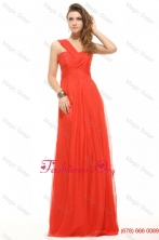 Fall Empire Orange Red One Shoulder Ruching Chiffon Prom Dress FFPD0522FOR