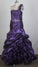Fashionable A-line One Shoulder Floor-length Eggplant Purple Prom Dress LHJ42879