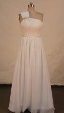 Fashionable A-line One-shoulder Neck Floor-length Chiffon White Beading Prom Dresses Style FA-C-201