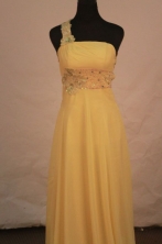 Fashionable Empire One-shoulder neck Floor-length Chiffon Yellow Prom Dresses L42407