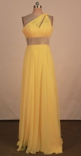 Fashionable Empire One-shoulder neck Floor-length Yellow Beading Prom Dresses Style FA-C-159