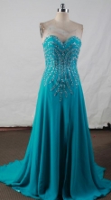Fashionable Empire Sweetheart-neck Floor-length Teal Beading Prom Dresses Style FA-C-183