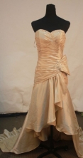 Fashionable High-low Sweetheart-neck Brush Champagne Beading Prom Dresses Style FA-C-186