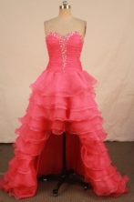 Fashionable High-low Sweetheart-neck Floor-length Organza Red Beading Prom Dresses Style FA-C-190