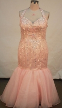 Fashionable Mermaid Halter top neck Floor-length Baby Pink Beading Prom Dresses Style FA-C-187