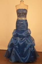 Fashionable Mermaid Strapless Floor-length Royal Blue Beading Prom Dresses Style FA-C-167