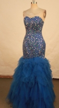 Fashionable Mermaid Sweetheart-neck Floor-length Blue Beading Prom Dresses Style FA-C-219