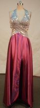 Fashionable empire halter top floor-length beading wine red prom dresses FA-X-132