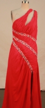 Fashionable empire one shoulder floor-length chiffon beading red prom dresses FA-X-134