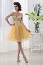 Gold A line Beautiful Sweetheart Beading Organza Prom Dress FVPD049FOR