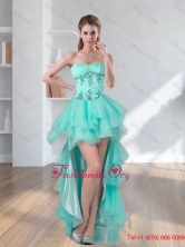 High Low Turquoise Sweetheart Prom Dresses with Embroidery QDZY590TZBFOR