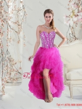 Inexpensive High Low Sweetheart Fuchsia Prom Dresses with Beading and Ruffles QDDTA5004-2FOR