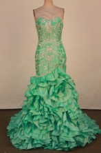 Luxurious Mermaid Sweetheart-neck Brush Green Appliques Prom Dresses Style FA-C-170