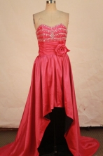 Popular High-low Sweetheart-neck Brush Red Beading Prom Dresses Style FA-C-208
