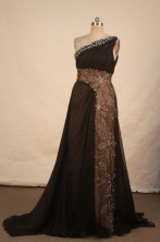 Romantic A-line One-shoulder Neck Brown Beading Floor-length Prom Dresses Style FA-C-227