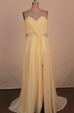 Romantic Empire Sweetheart-neck Floor-length Chiffon Yellow Beading Prom Dresses Style FA-C-164