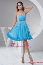 Ruched and Beaded A line Prom Holiday Dress in Aqua Blue WD4-916FOR