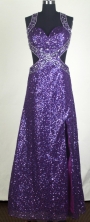 Sexy Empire Halter Floor-length Purple Prom Dress LHJ42850