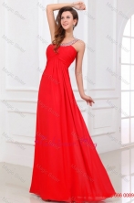 Sexy Red Empire One Shoulder Long Chiffon Beading Prom Dress with Criss Cross FFPD0485FOR
