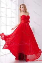 Spring Elegant Strapless Red Empire Pleat Chiffon Prom Dress with Bowknot FFPD0324FOR