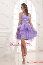 Summer A line One Shoulder Lavender Beading and Ruching Short Prom Dress FVPD006FOR