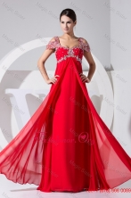 Summer Diamonds Decorated Straps Cap Sleeves Prom Gowns in Red WD1-031FOR