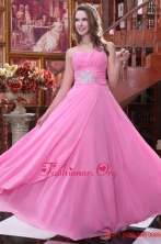 Summer Empire Rose Pink One Shoulder Beading and Ruching Chiffon Prom Dress FFPD0577FOR
