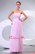 Sweetheart Empire Chiffon Sweep Train Baby Pink Prom Dress with Beading FFPD0148FOR