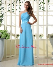 Wonderful One Shoulder Belt and Ruffles Aqua Blue Long Prom Dresses DBEE403FOR