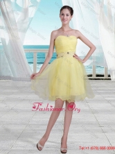 Yellow Princess Sweetheart Short Prom Dress with Beading and Ruching UNIONFv63016PSFOR