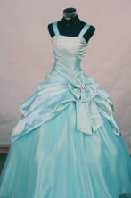  Affordable Ball Gown Strap Floor-length Turquoise Taffeta Flower Girl dress Style FA-L-452
