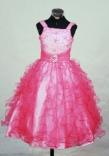  Brand New Ball Gown Strap Floor-length Red Organza Beading Flower Girl dress Style FA-L-437