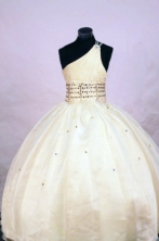  Cute Ball gown One-shoulder Neck Floor-length Yellow Beading Flower Girl Dresses Style FA-C-281