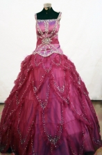  Elegant Ball Gown Square neck Floor-length Red Beading Flower Girl Dresses Style FA-C-243