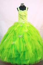  Elegant Ball Gown Strap Floor-length Green Organza Beading Flower Girl dress Style FA-L-417