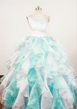  Gorgeous Ball Gown Floor-length Aqua Blue Organza Beading Flower Girl dress Style FA-L-421