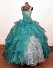  Luxurious Ball Gown Off The Shoulder Neckline Floor-Length Light Blue Beading Flower Girl Dresses Style FA-S-418