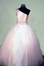  Perfect Ball gown One-shoulder Neck Floor-length Pink Beading Flower Girl Dresses Style FA-C-264