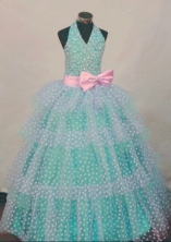  Popular Ball Gown Halter Top Teal Beading Flower Girl dress Style FA-L-449